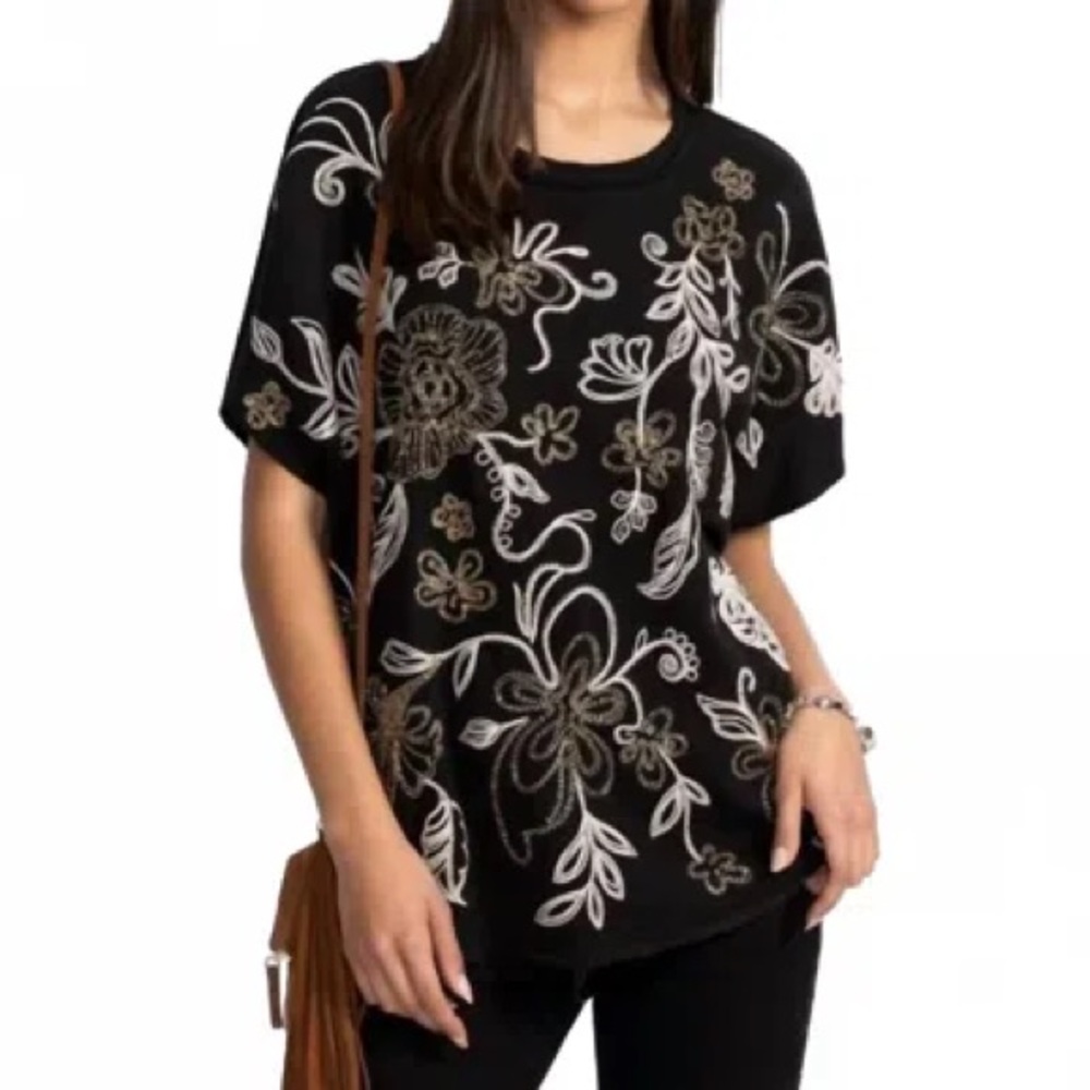 NWT Johnny Was French Terry Beaded Embroidered Poncho Top (XXL)